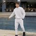Streetwear Waffle Knit Tracksuit Set - Long Sleeve Tee & Pants, Unisex Casual Outfit For Men & Women (White, Grey, Black, Khaki)_viptrois.com