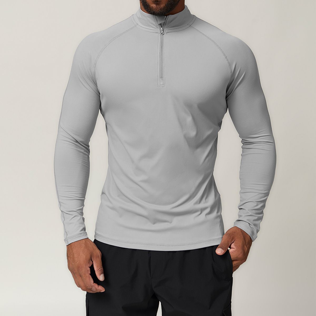 Men's Quick-Dry Zip-Up Long Sleeve T-Shirt For Running, Gym, Workout & Casual Wear – Breathable, Lightweight & Comfortable Activewear_viptrois.com