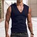 European Size Men's Solid Color V-Neck Vest Casual Breathable Sleeveless T-Shirt Gilet_viptrois.com