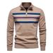 2025 High Quality Fashion Pullovers Men's Cotton Stand Collar Half Zipper Striped Long Sleeve Casual Loose Sweater_viptrois.com