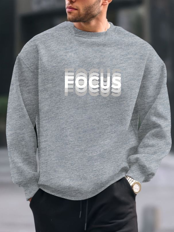 Men's Loose Casual And Fashionable FOCUS Letter Pattern Printed Round Neck Long Sleeved Sweatshirt Suitable For Autumn And Winter Wear_viptrois.com