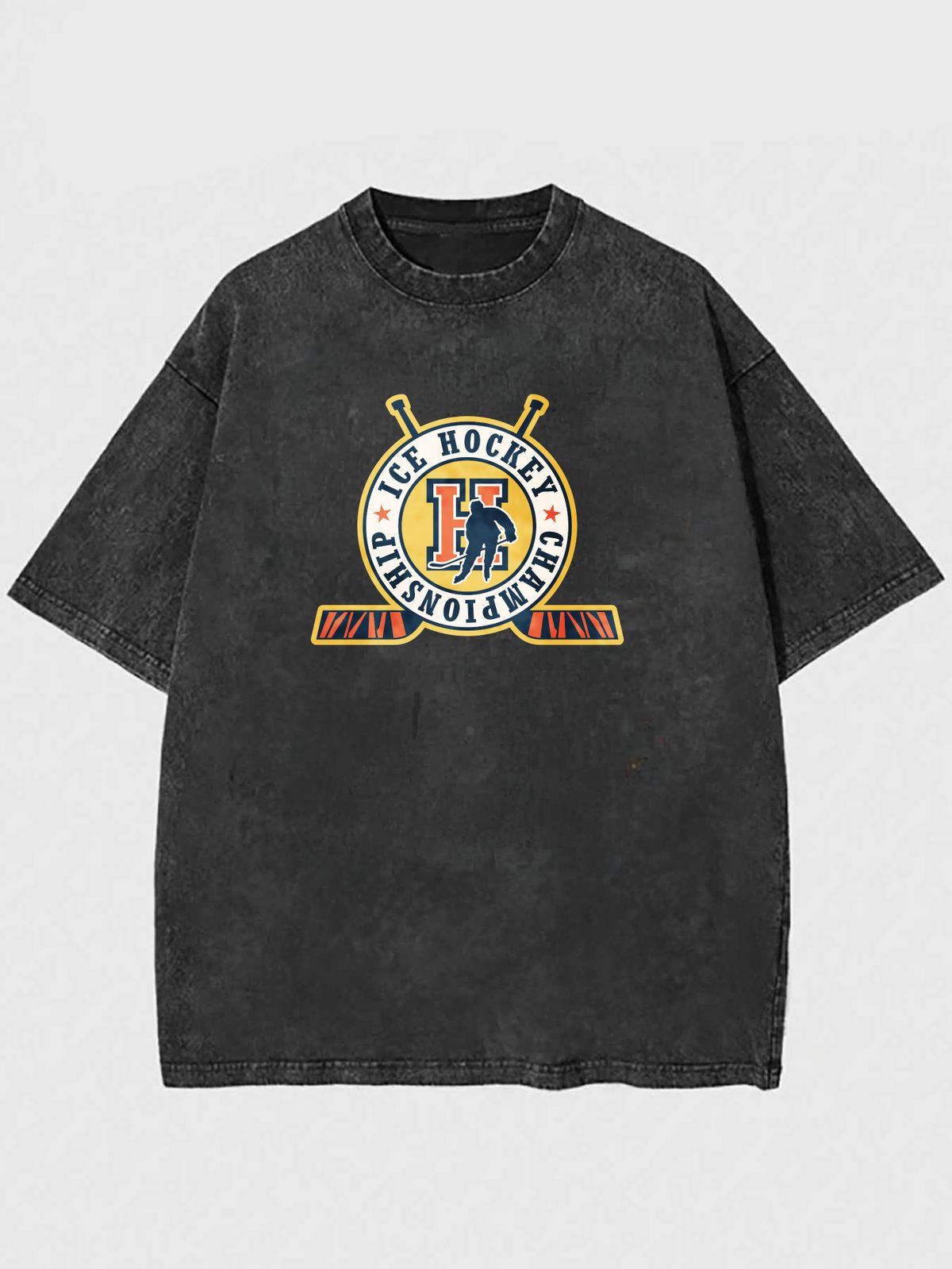 Vintage Style T Shirt Ice Hockey Championship Graphic Washed Cotton Oversized Fit Unisex Casual Wear_viptrois.com