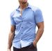 Men's Clothing Summer New European And American Men's Solid Color Lapel Short Sleeved Shirt Muscle Man Shaping Simple Shirt_viptrois.com