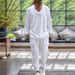 Men's Clothing New Casual V Neck Pullover Long Sleeve Drawstring Pocket Design Tapered Trousers Men's Suit_viptrois.com