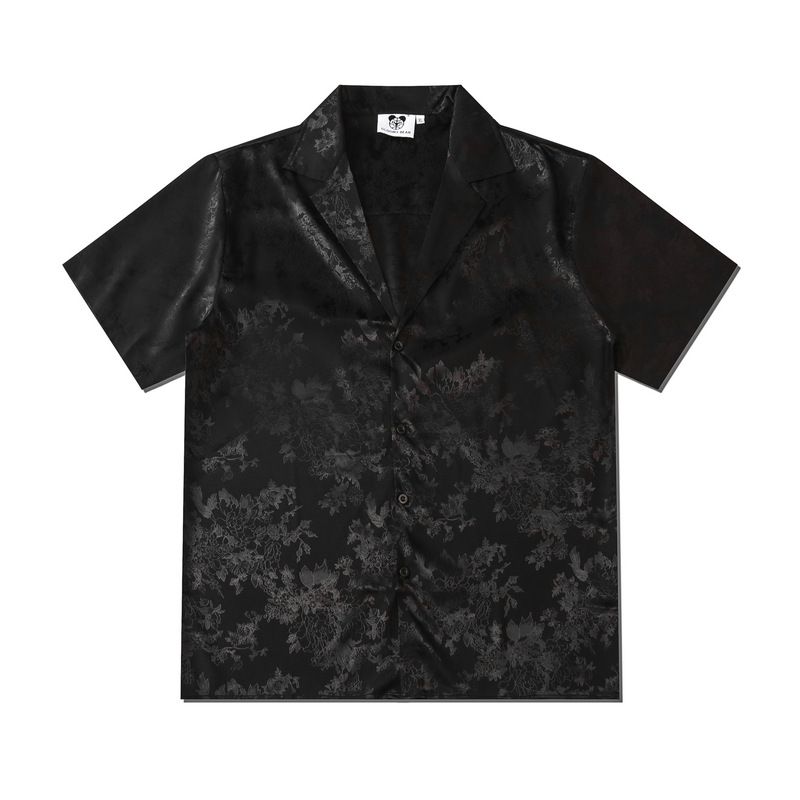 Men's Clothing New Style Personality Street Hip-hop Beach Loose Black Pattern Flower Short-sleeved Shirt Cardigan For Men And Women_viptrois.com