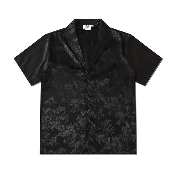 Men's Clothing New Style Personality Street Hip-hop Beach Loose Black Pattern Flower Short-sleeved Shirt Cardigan For Men And Women_viptrois.com