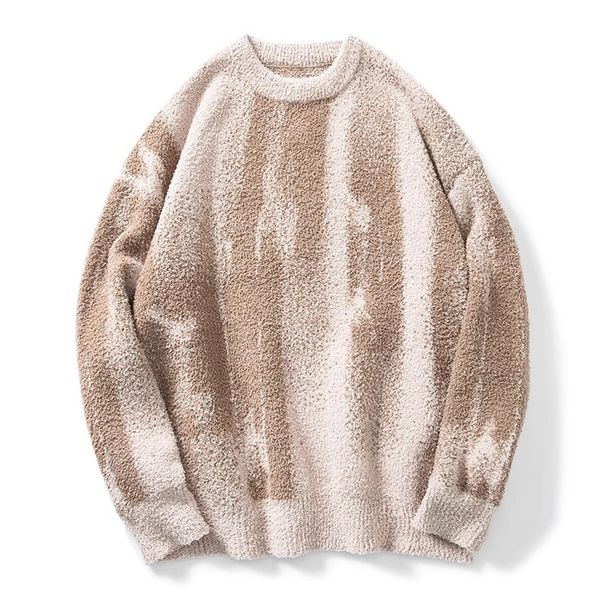 Gradient Striped Sweater, Thickened Loose Round Neck Knitted Sweater, Sweater Jacket_viptrois.com