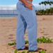 Men's Clothing Men's Cotton And Linen Outdoor Daily Solid Color Drawstring Multi Pocket Loose Straight Trousers_viptrois.com