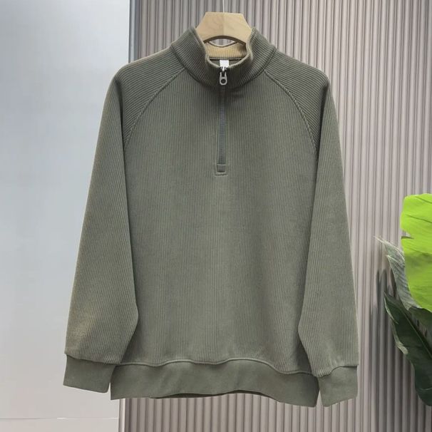 Men's Half-Zip Stand Collar Sweatshirt – Minimalist Pullover With Military Green/Grey/Black (Sizes M-3XL)_viptrois.com