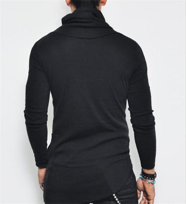 Spring Autumn European And American Trendy Men's Turtleneck Long-sleeve T-shirt, Irregular Hem, Plus Size, Hip-hop High_viptrois.com