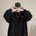 Pure Textured Crew Neck Sweatshirt , Spring And Autumn 2024 New Trendy Loose Fit Heavyweight Hoodless Long Sleeve Top For_viptrois.com
