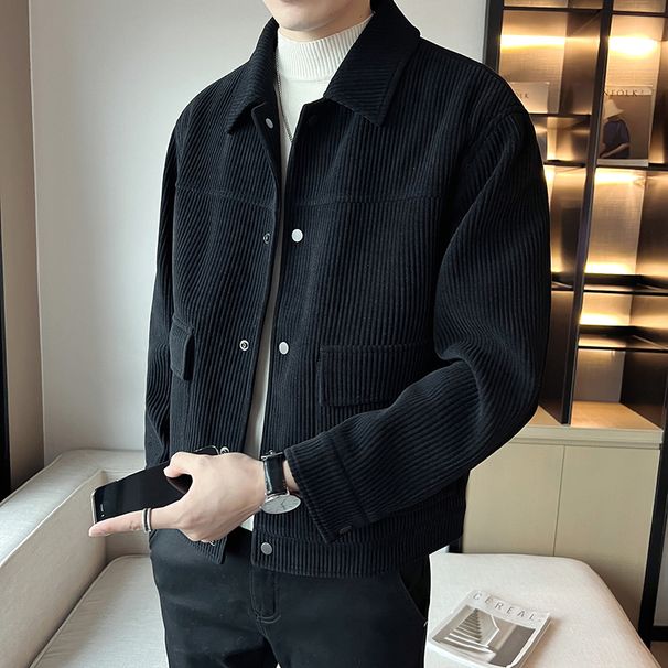 Jacket Men's Spring And Autumn 2024 New Corduroy Clothes Trendy Handsome Loose Short Lapel Gown_viptrois.com