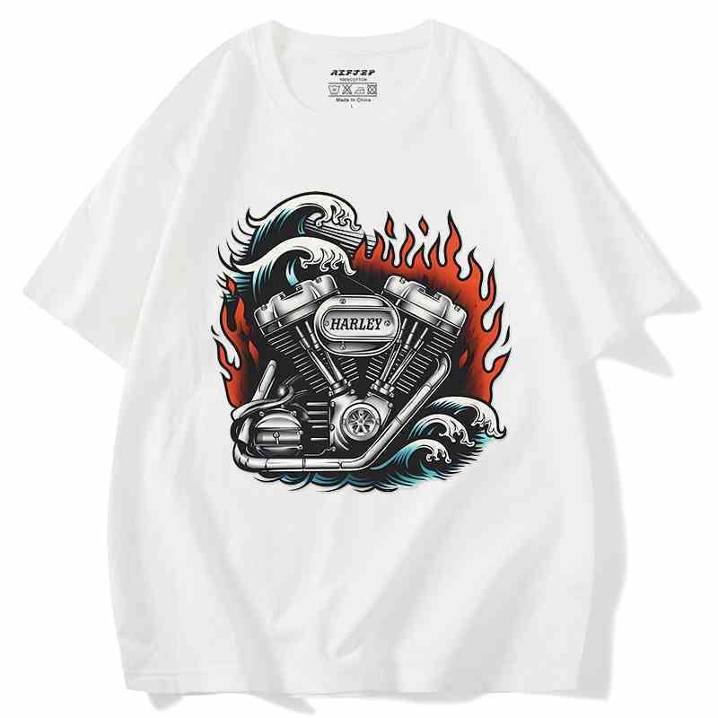 Street Fashion Heavy Enthusiast Motorcycle Short Sleeved T-shirt Harley American Punk Plus Size Pure Cotton Ins Men's_viptrois.com