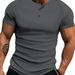 Men's Summer Striped Henley Knit Shirt – Athletic Stretch Fit (Breathable, Moisture-Wicking, 7 Classic Colors, Extended Sizes)_viptrois.com