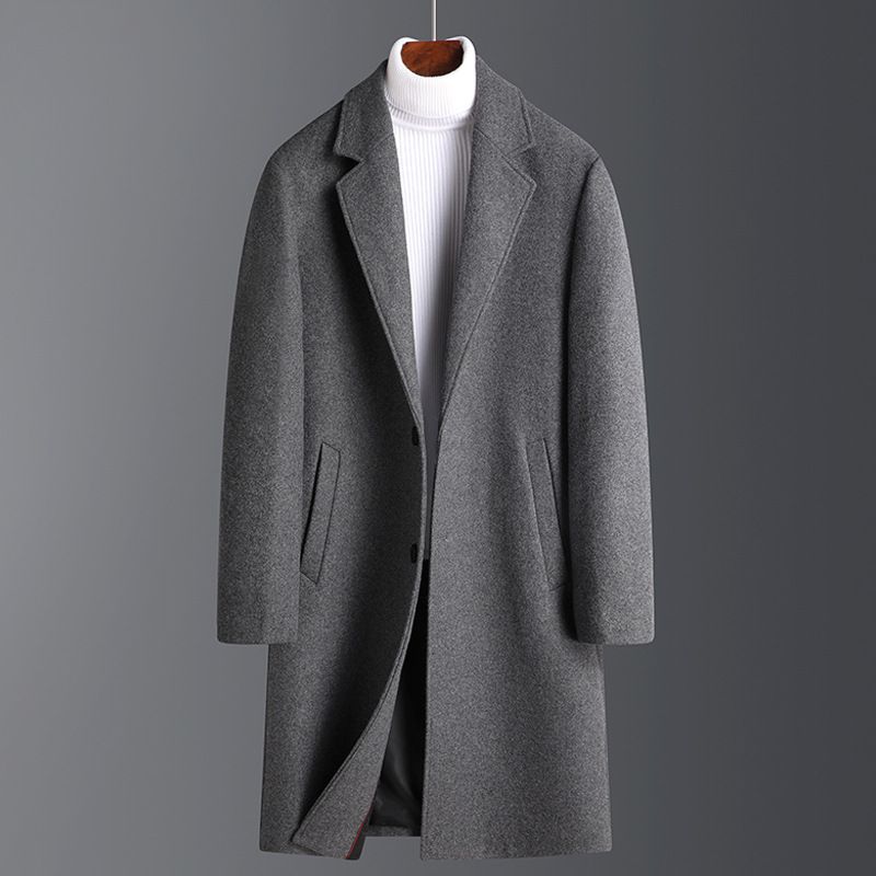 Men's Wool Blend Overcoat - Slim Fit Long Coat With Fleece Lining For Winter, Casual Business Style (Gray, Black, Burgundy, Navy, Camel)_viptrois.com