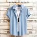 Men's Clothing Men's New Short Sleeved Shirt Solid Color Fashionable And Comfortable Vacation Leisure Wrinkled Men's Short Sleeved Shirt_viptrois.com