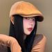 Korean Style Corduroy Forward Cap For Women, Spring And Autumn Versatile Reversible Beret, Large Head Circumference,_viptrois.com