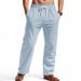 Men's Clothing Linen Summer Trousers Beach Pants Drawstring Vertical Stripes Straight Breathable Casual Trousers Men's Trousers_viptrois.com