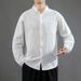 Men's Summer Linen Shirt Casual Simple Long Sleeve Loose Thin Solid Color Youth Cotton And Linen Shirt For Wearing Alone_viptrois.com