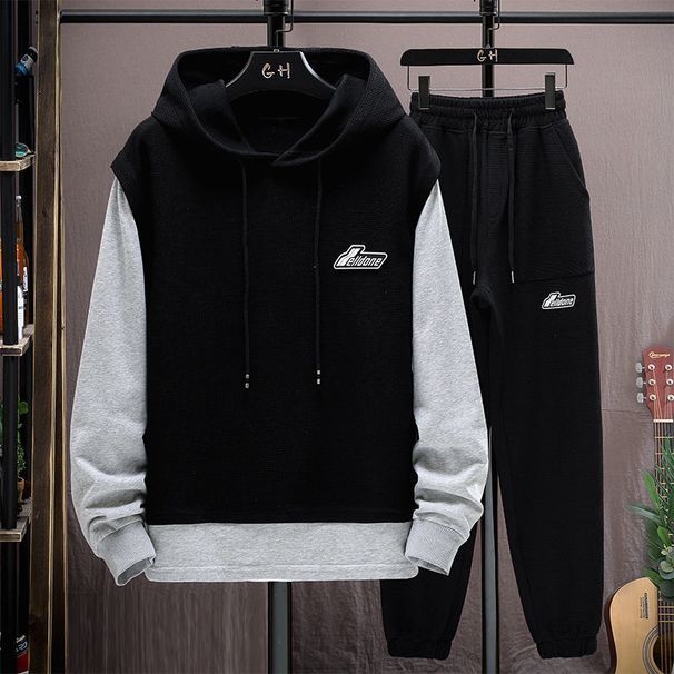 Men's Clothing Waffle Sweatshirt Suit Men's Autumn Casual Running Sportswear Boys Long Sleeve Trousers Clothes Set_viptrois.com