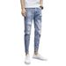 Ripped Jeans Men Summer Nine Points Slim Straight Loose Casual New Thin Style Beggar Pants_viptrois.com