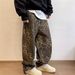 Men's American Streetwear Jeans - Loose Fit Straight-Leg Cotton Pants With Leopard Print For Urban Fashion_viptrois.com