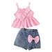 Mother & Kids New Summer Girls Baby Girls Denim Skirt Baby Casual Suit Children Suit Cross Border A Class Sling_viptrois.com