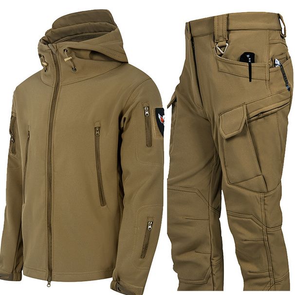 Russian Camouflage Shark Skin Jacket Suit Plus Velvet Waterproof Tactical Men's Clothing Outdoor Sport Wear Ruins_viptrois.com