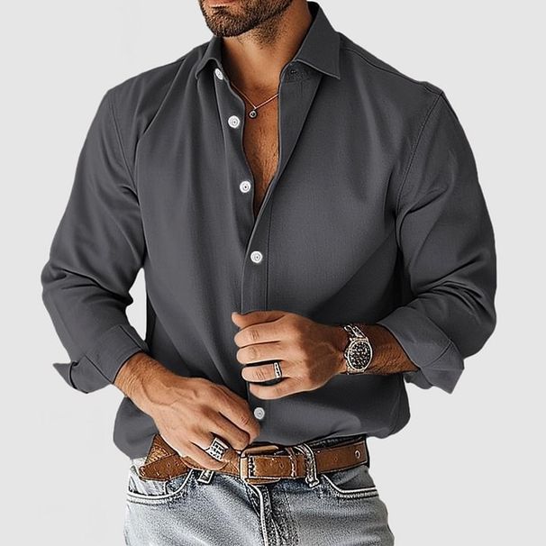 Men's Clothing Men's Solid Color Lapel Button Down Shirt Urban Casual Versatile Top For Men For Formal & Casual_viptrois.com