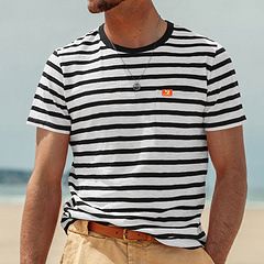 Men's New Summer Fashion Casual Striped Short-sleeved Top Round Neck T-shirt_viptrois.com