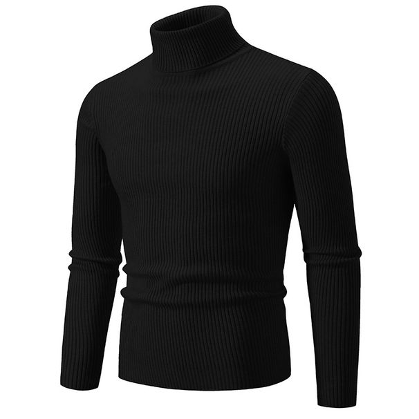 Men's High Neck Turn-Up Collar Sweater - Solid Color Casual Pullover For Autumn & Winter - Soft Warm Knitwear In Multiple Sizes & Colors_viptrois.com