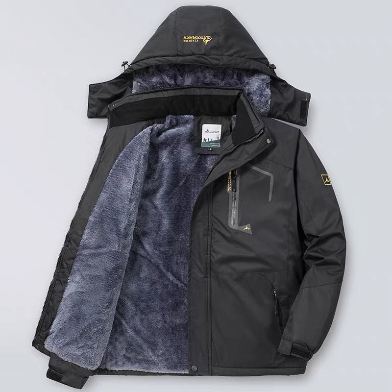 Men's Winter Thermal Jacket With Fleece Lining, Thickened Cotton Coat For Outdoor Cold Weather Protection, Windproof Warm Parka For Travel Wear_viptrois.com