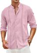 Men's Clothing Men's Cotton And Linen Blended Cardigan Button Solid Color Daily Casual Stand Up Collar Long Sleeved Shirt_viptrois.com