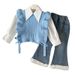 Mother & Kids Girls Spring Suit Long Sleeve 2025 New Children's Fashion Knitted Vest Shirt Suit With Lace Jeans_viptrois.com