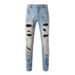 Loom Cross-Border Ripped Cat Whiskers Hot Drilled Graffiti Jeans Men's Slim Fit Retro Small Foot Pants_viptrois.com