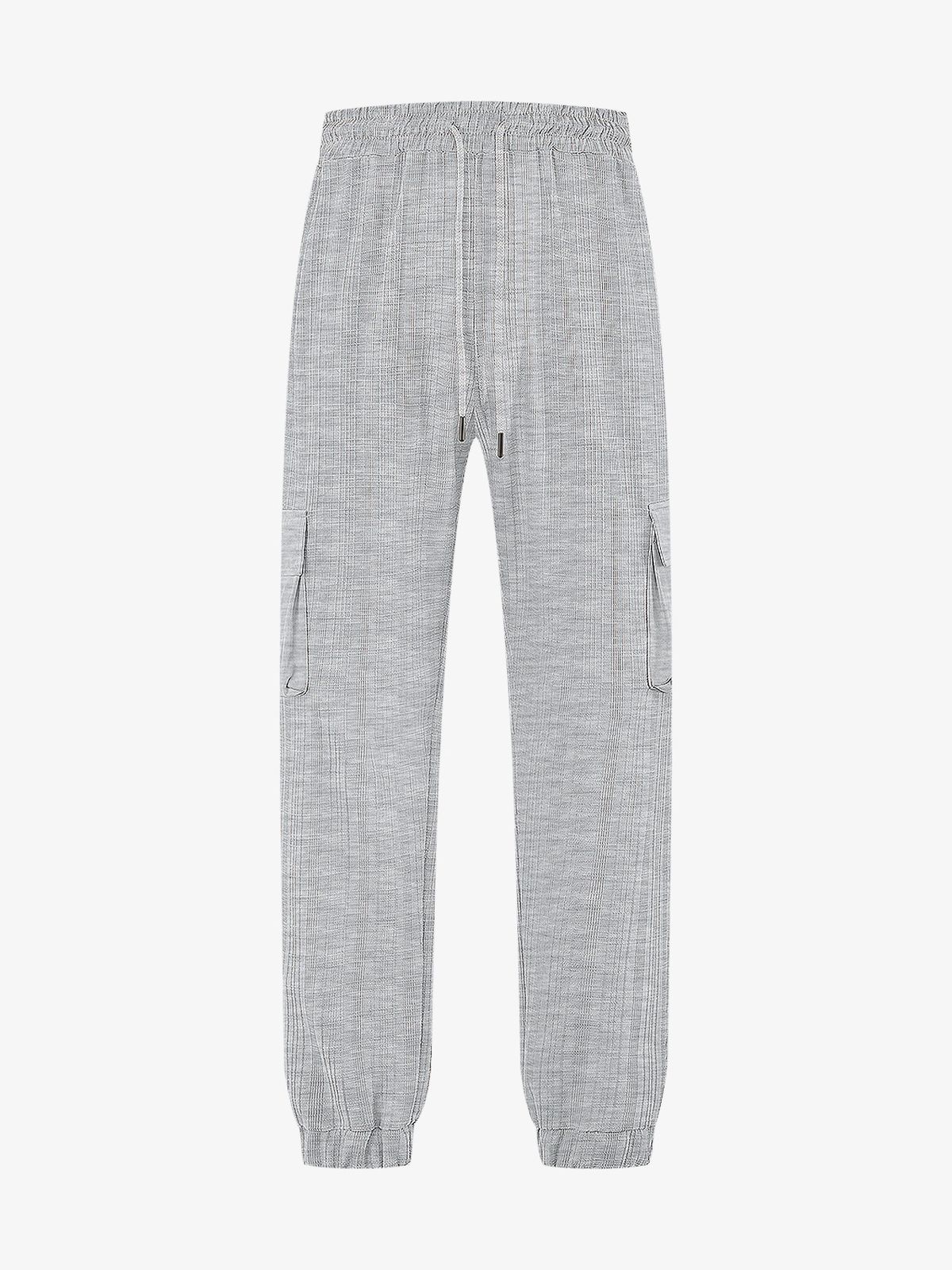 Men's Clothing Men's Summer Thin Loose Breathable Micro Elastic Drawstring Linen Checkered Men's Casual Pants Overalls_viptrois.com
