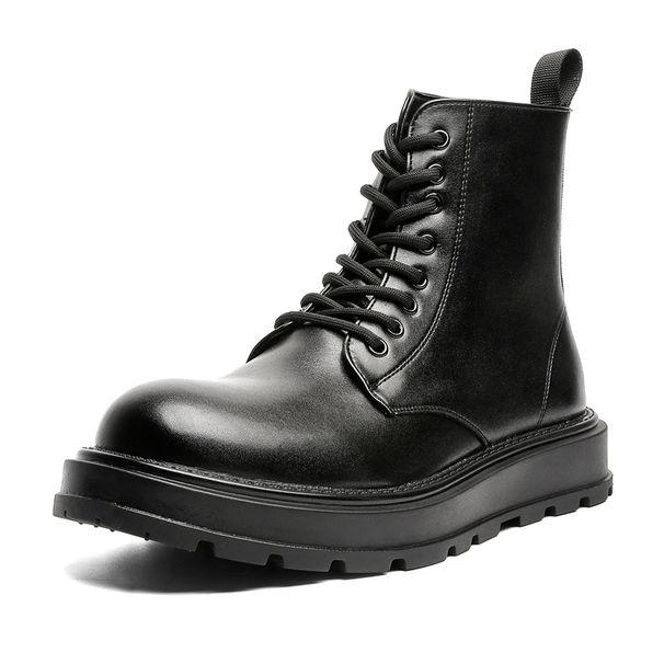 Retro Martin Boots Leather Zipper Model Locomotive Tooling Boots Thick Sole High Top Leather Shoes Black Short Boots_viptrois.com