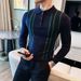 Men's Clothing Men's Slim Fit Retro Stripe Knit Sweater – British-Inspired Contrast Trim, Breathable Polyester Blend For Business Casual_viptrois.com