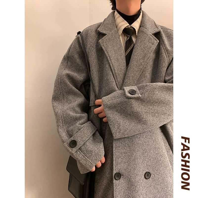 American High Street Woolen Coat For Men, Medium To Long, Thick And High-End Men's Winter Coat, Couple's College Style_viptrois.com