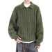 Men's Oversized Polo Knit Sweater - Half Zip Cable Design, Classic Preppy Style, Comfortable & Breathable (Green, Apricot, Light Gray, Dark Gray)_viptrois.com