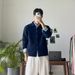 Loom Loom Korean Style Turn-Down Collar Knitted Sweater For Men, Autumn And Winter Cable Knit Simple Versatile Cardigan Sweater,_viptrois.com