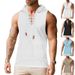New Large Size Summer Thin Men's Casual Hooded Solid Color Lace-up Sleeveless Vest_viptrois.com