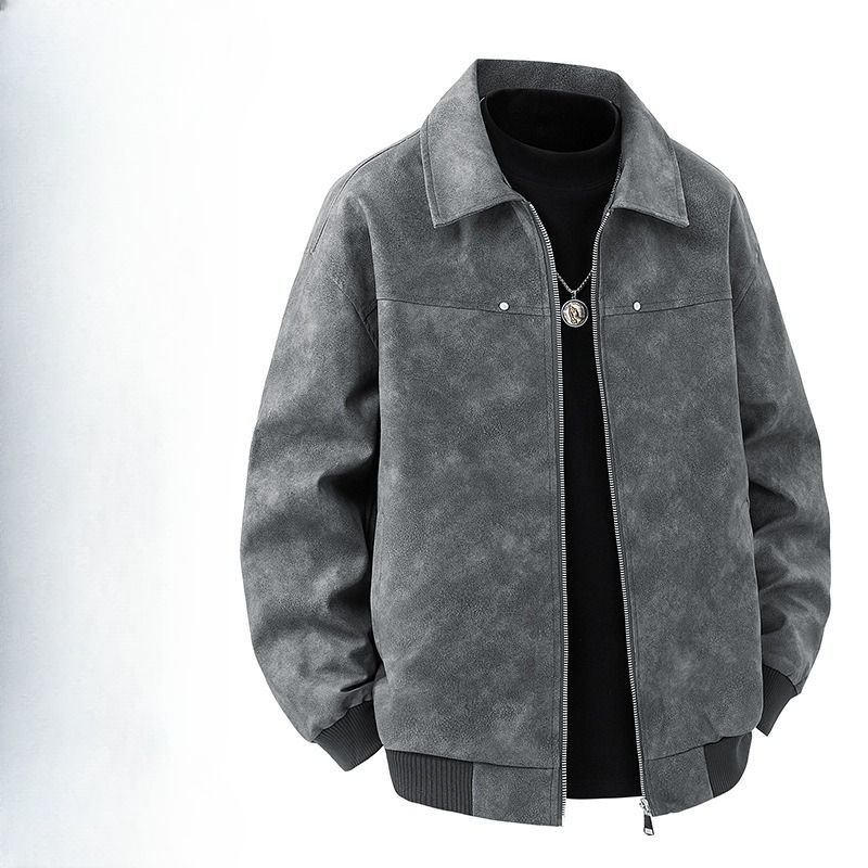 American Retro Lapel Leather Jacket Men's Spring And Autumn New Loose Casual Ruffian Handsome Design Couple Tooling Jacket_viptrois.com