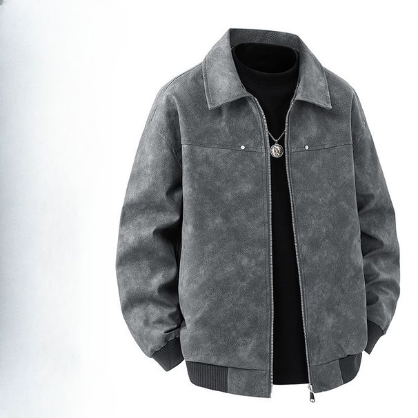 American Retro Lapel Leather Jacket Men's Spring And Autumn New Loose Casual Ruffian Handsome Design Couple Tooling Jacket_viptrois.com