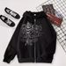 Men's Gothic Skull Print Hoodie - Black Zip Up Sweatshirt With Fleece Lining, Oversized Fit, Long Sleeve, Unisex Streetwear For Casual Wear_viptrois.com