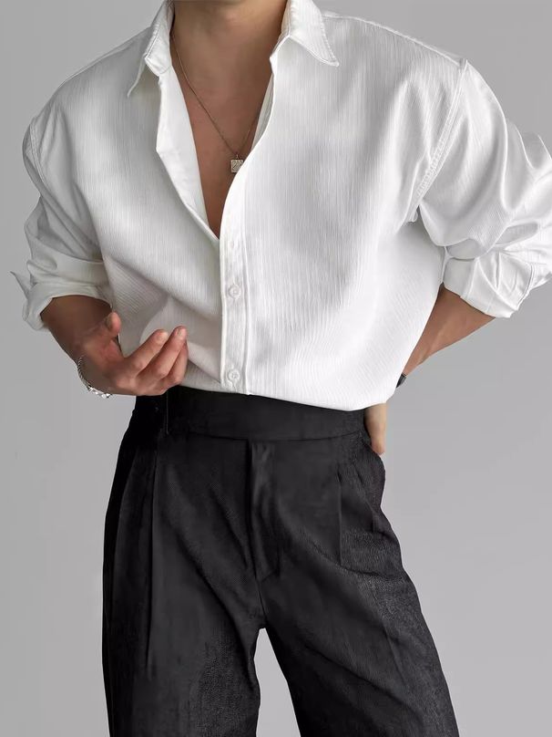 Men's Clothing Black Long Sleeved Shirt High Grade Vertical Striped Texture Light Mature Style Versatile Non Iron Casual Business Shirt_viptrois.com