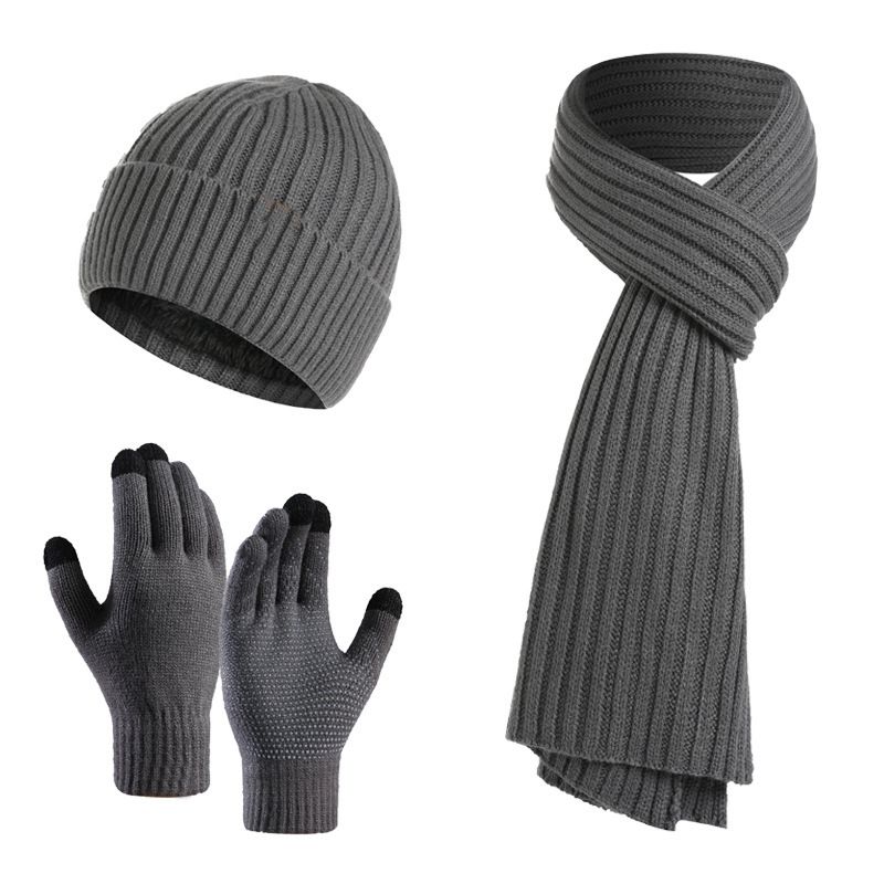 wool blend gloves hat scarf threepiece set fashionable double c logo men and women w utumn and winter retro scarf set_viptrois.com