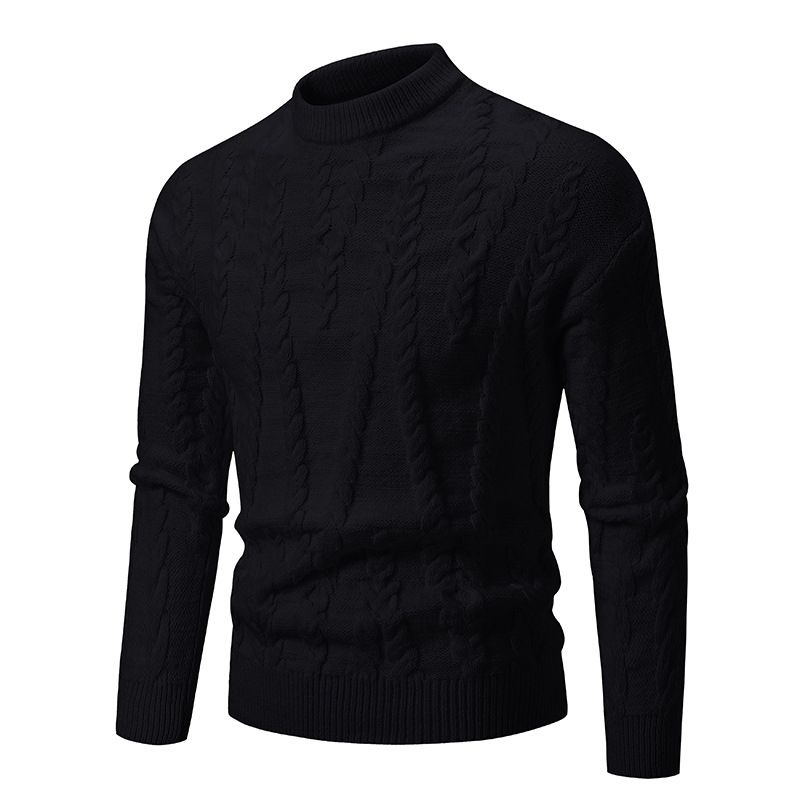 Men's Casual Knit Sweater – European Style Twisted Yarn Pullover For Autumn & Winter (White/Black/Teal, Sizes M-3XL)_viptrois.com