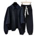Men's Clothing Autumn and Winter Loose Casual Open Stitching Sweater Suit Men's Korean Version Youth Bat Sleeve Lapel a Complete Set Of Wear_viptrois.com