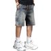 Men's Retro Blue Shorts Decorative Button Details 5 Inch Inseam Loose Straight Leg Casual Breathable Summer Shorts_viptrois.com